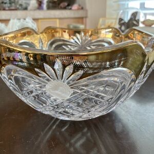 Vintage Lead Crystal With gold etching rim Decorative Bowl